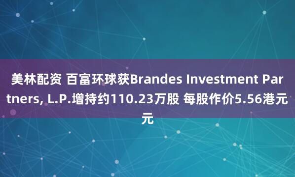 美林配资 百富环球获Brandes Investment Partners, L.P.增持约110.23万股 每股作价5.56港元